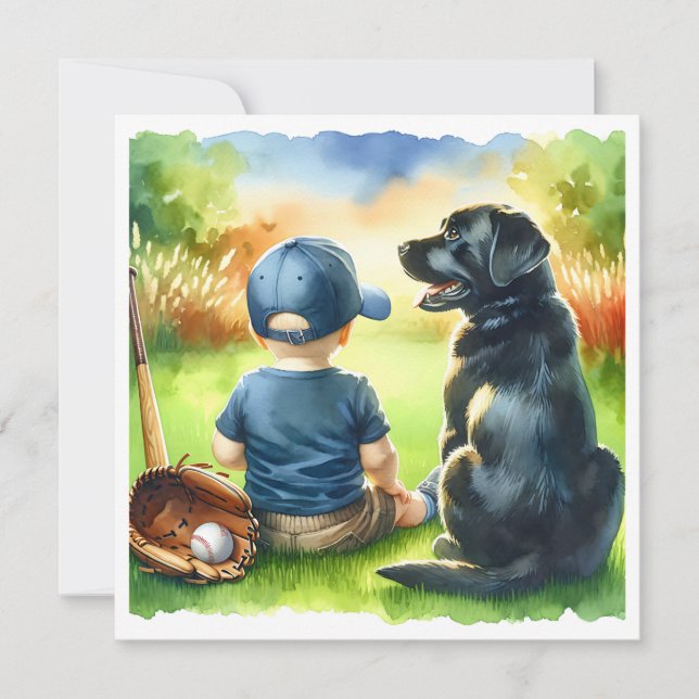 Square Baby and Black Lab Dog Babydusche Einladung (Vorderseite)
