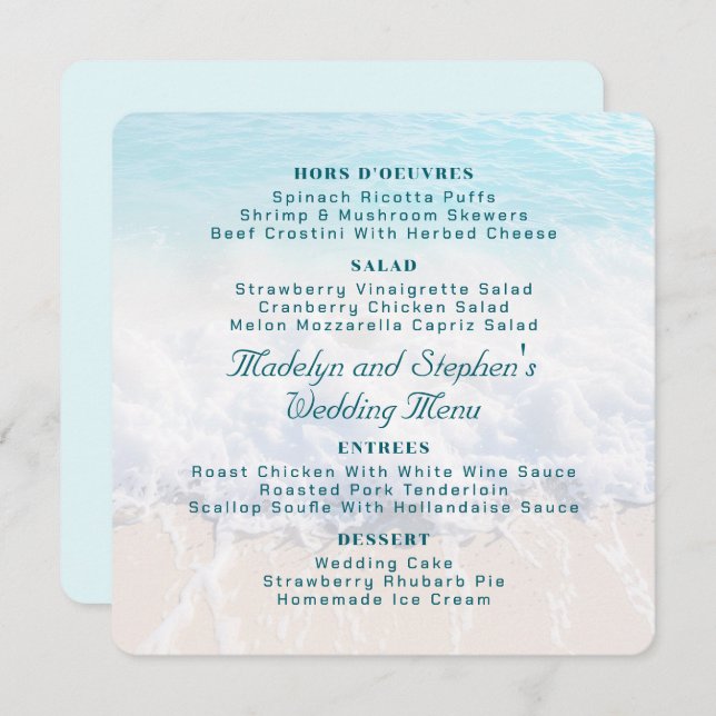 Square Beach Background Wedding Menu Template Menükarte (Vorne/Hinten)