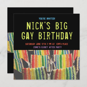 Square Big Gay Birthday Rainbow Cake Einladung