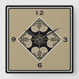 Square Black and Tan Wall Quadratische Wanduhr