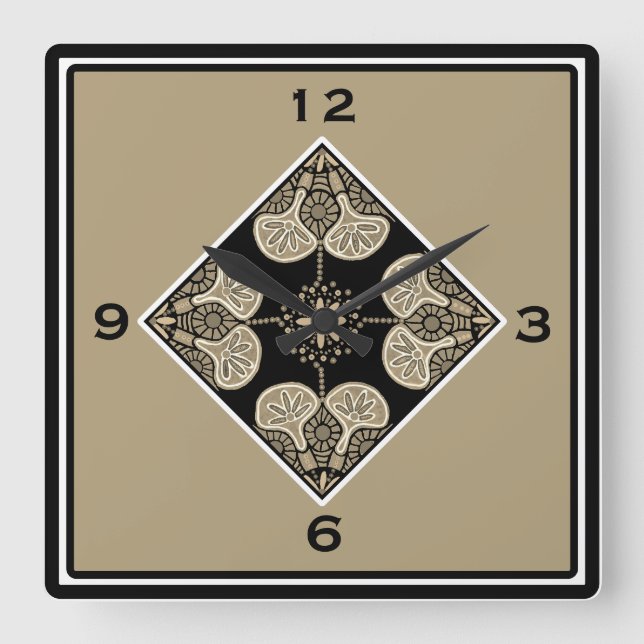 Square Black and Tan Wall Quadratische Wanduhr (Vorderseite)