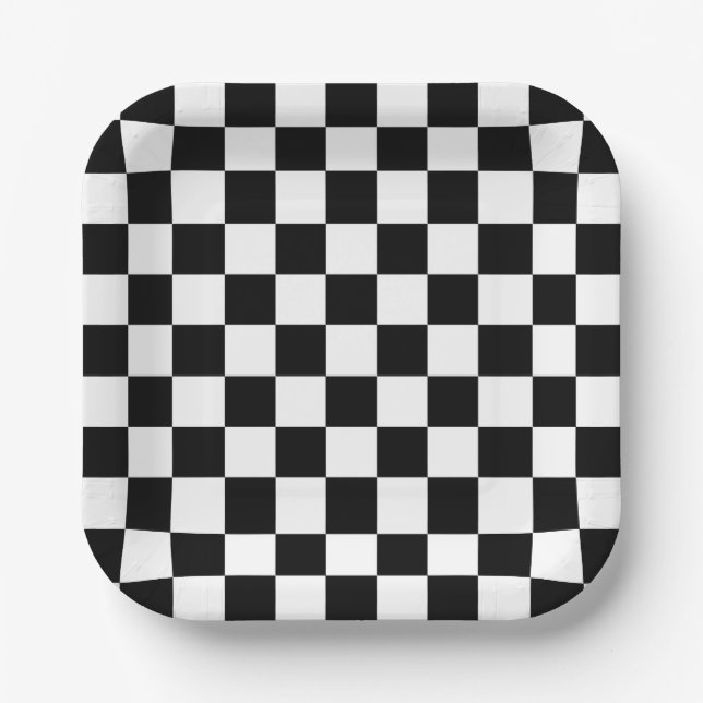 Square Black and White Checker Party Paper Plates Pappteller (Vorderseite)
