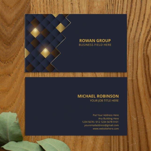 Square Blue Brown Gold Pattern | Luxus Visitenkarte (Von Creator hochgeladen)