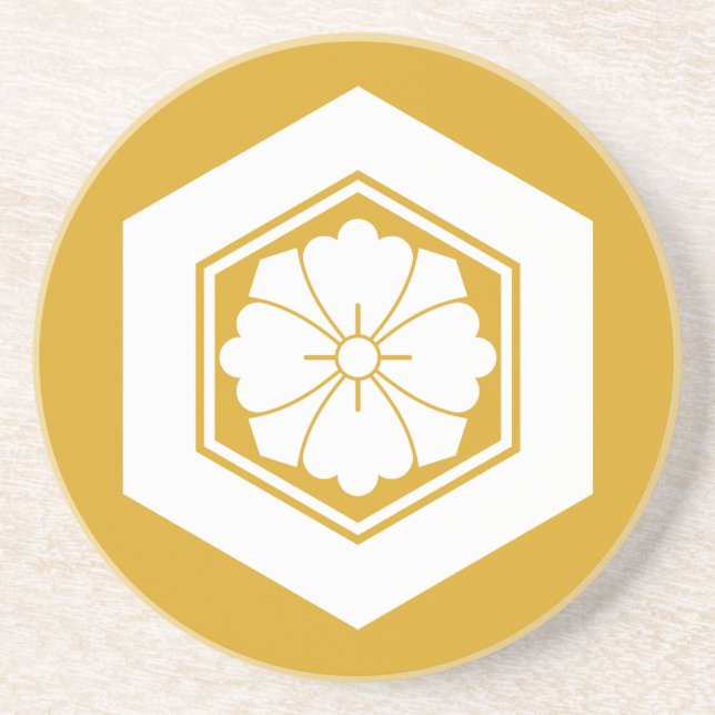 Square Blume mit Schwertern in Tortoiseshell Sandstein Untersetzer (Vorne)