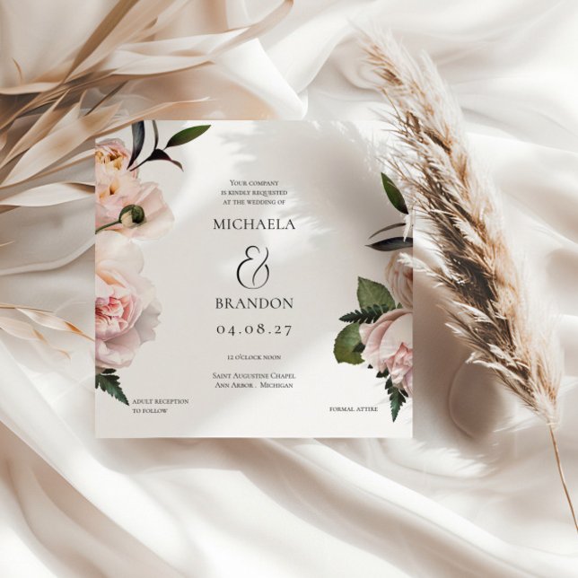 Square Blush Bloral Bridal Dusche Einladung (Von Creator hochgeladen)