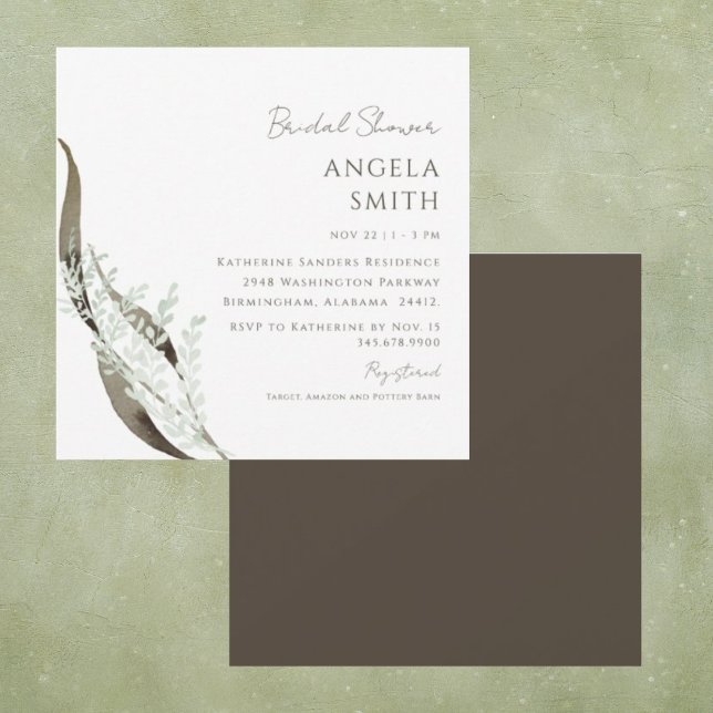 Square Botanical Brown Accent Brautparty Einladung (Von Creator hochgeladen)