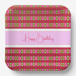 Square Bright Pink Floral Gemustert Pappteller