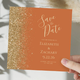Square Burnt Orange Gold Glitzer Save the Date Ankündigung