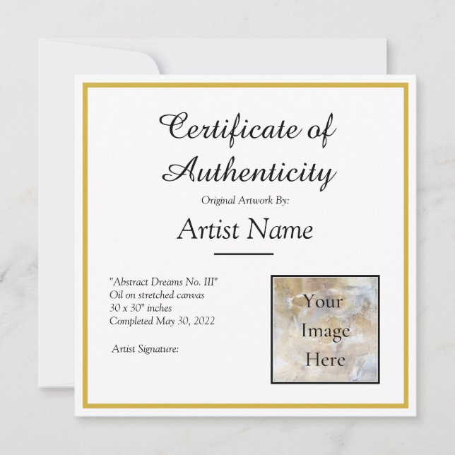Square Certificate of Authenticity Art Foto Einladung (Vorderseite)