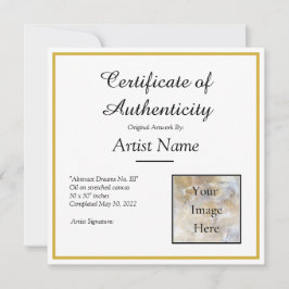 Square Certificate of Authenticity Art Foto Einladung