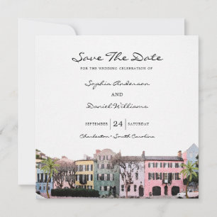 Square Charleston Rainbow Row Save the Date Einladung