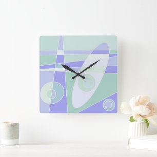 Square Clock Abstrakt Surfbrett Pastel Lila Grün Quadratische Wanduhr