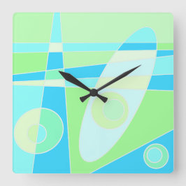 Square Clock Abstrakt Surfbrett Pastellblau Grün Quadratische Wanduhr