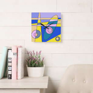 Square Clock Abstrakt Surfen Gelb Blau Quadratische Wanduhr