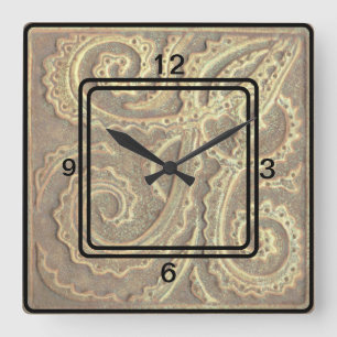 Square Clock Tan Fern Fliesenbild Quadratische Wanduhr