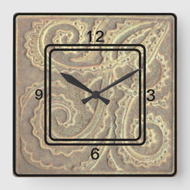 Square Clock Tan Fern Fliesenbild Quadratische Wanduhr (Vorderseite)
