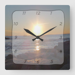 Square Clock with Ocean Sunset & Vorsprung Foto Quadratische Wanduhr