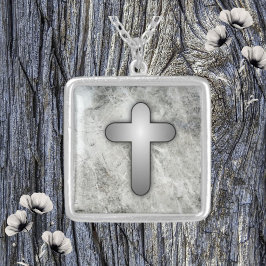 Square Cross Pendant Necklace Sterling Silver Versilberte Kette