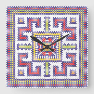 Square cross-stitch pattern quadratische wanduhr
