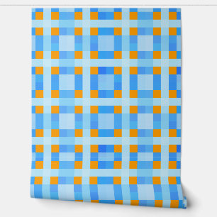 Square Crosses Karo 10 Blue Orange Tapete