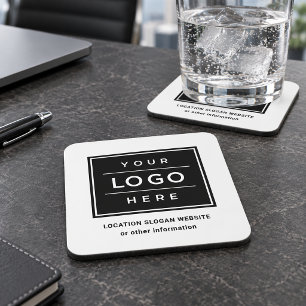 Square Custom Black Business Logo Company Getränkeuntersetzer