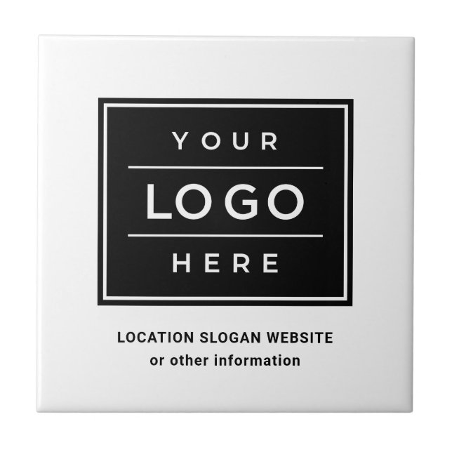 Square Custom White Business Logo Company Fliese (Vorderseite)