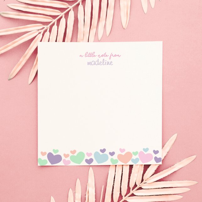 Square Cute Colorful Heart Girly Script Stationary Mitteilungskarte (Von Creator hochgeladen)