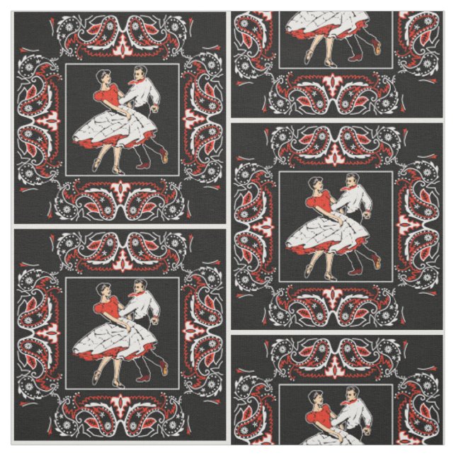 Square Dance Couple Red und Black Bandana 2 Stoff (Muster)