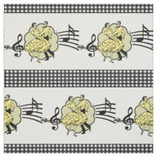 Square Dance Couple Yellow Karo Dress Black Karo Stoff