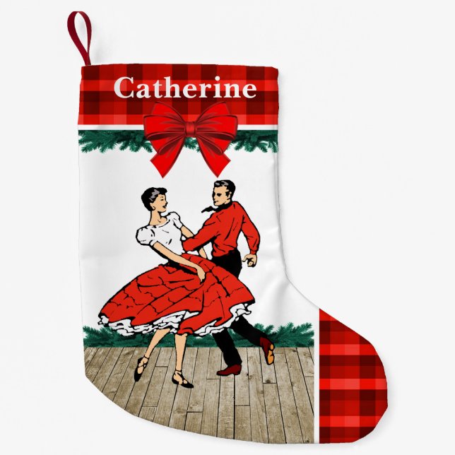 Square Dancers with Red Kariert Kleiner Weihnachtsstrumpf (Vorderseite)