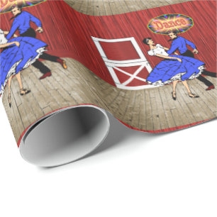 Square Dancing Barn Dance Scene Hoe-Down Geschenkpapier