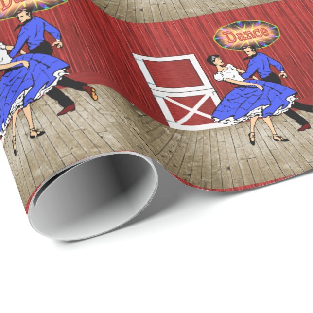 Square Dancing Barn Dance Scene Hoe-Down Geschenkpapier (Rolleneckpunkt)