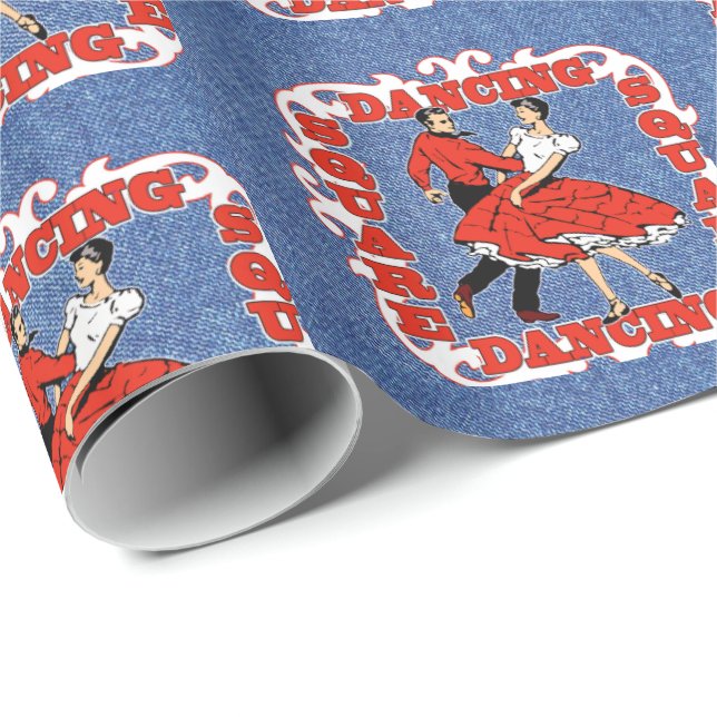 Square Dancing Couple auf Imitate Denim Hintergrun Geschenkpapier (Rolleneckpunkt)