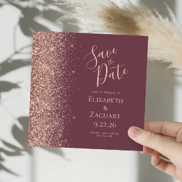 Square Dark Burgundy Rose Gold Save the Date Ankündigung