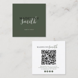 Square Dark Green Script QR code Quadratische Visitenkarte