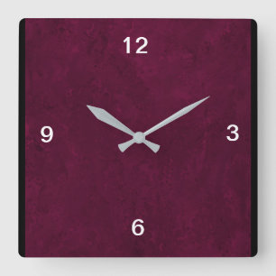 Square Deep Red Designer Clock Quadratische Wanduhr