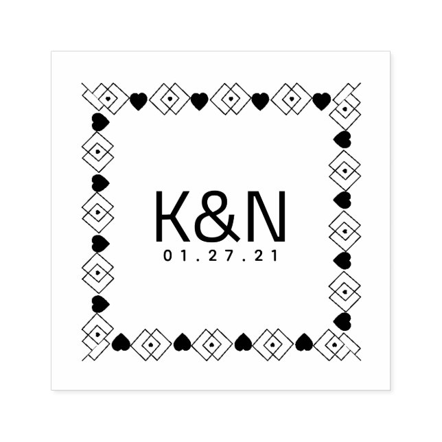 Square Deko Diamond Heart Initial Logo Wedding Gummistempel (Prägung)