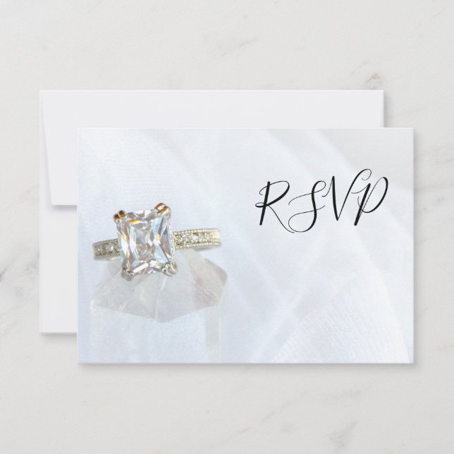 Square Diamond Ring Pillar Crystal Wedding RSVP Karte (Vorderseite)