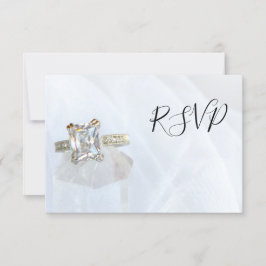 Square Diamond Ring Pillar Crystal Wedding RSVP Karte