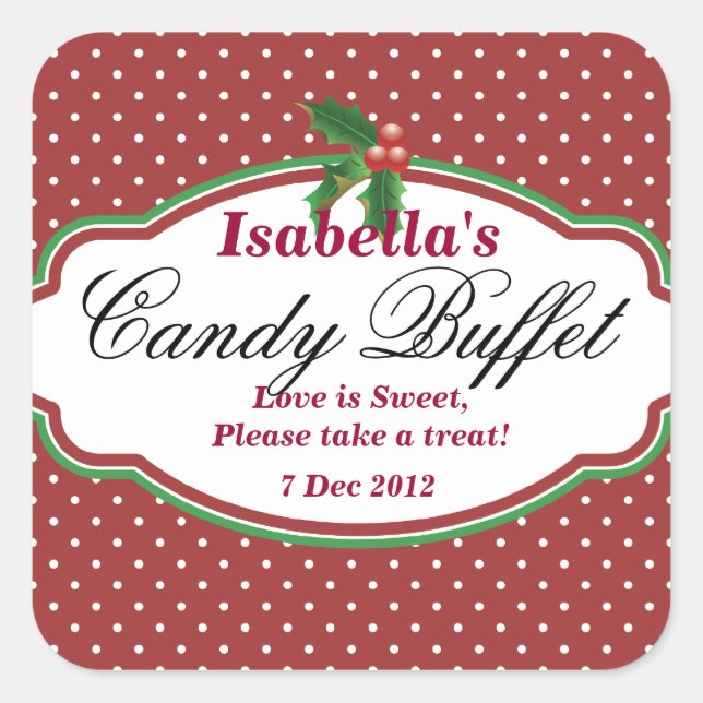 Square Dotty Christmas Candy Buffet Sticker (Vorderseite)