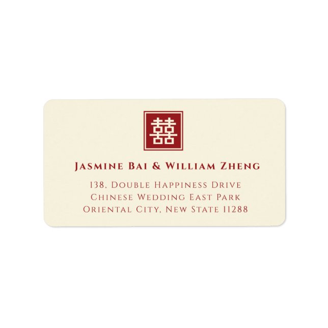 Square Double Happiness Chinese Wedding Address Adressaufkleber (Vorne)