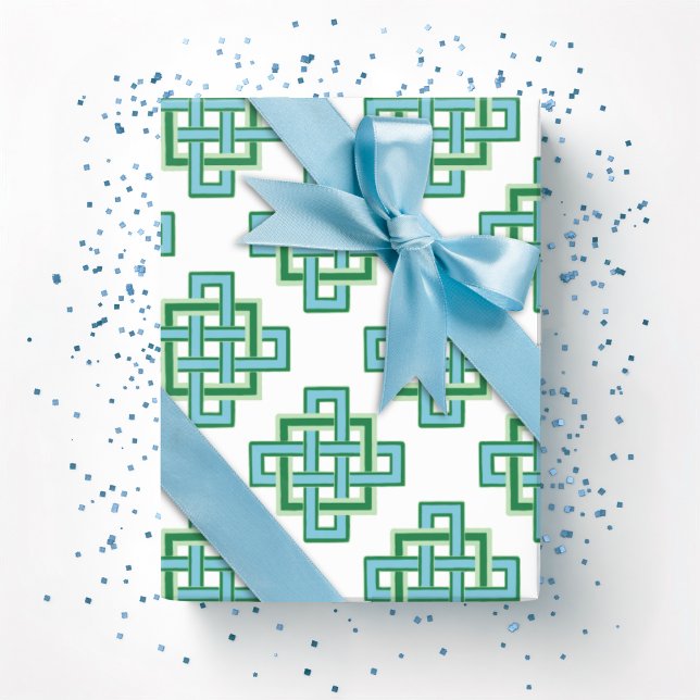 Square Endless Knot in Green and Aqua Geschenkpapier (Von Creator hochgeladen)