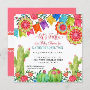 Square Fiesta Cactus Baby Shower Girl Paper Fan Einladung