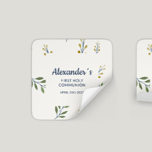 Square Floral Personalisiert First Communation Quadratischer Aufkleber