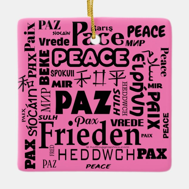 Square form PEACE Worte Weihnachtsdekoration Keramikornament (Vorderseite)
