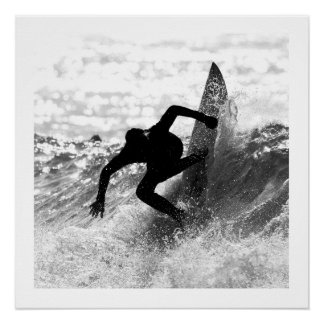 Square Format Surf Art Monochrome Poster