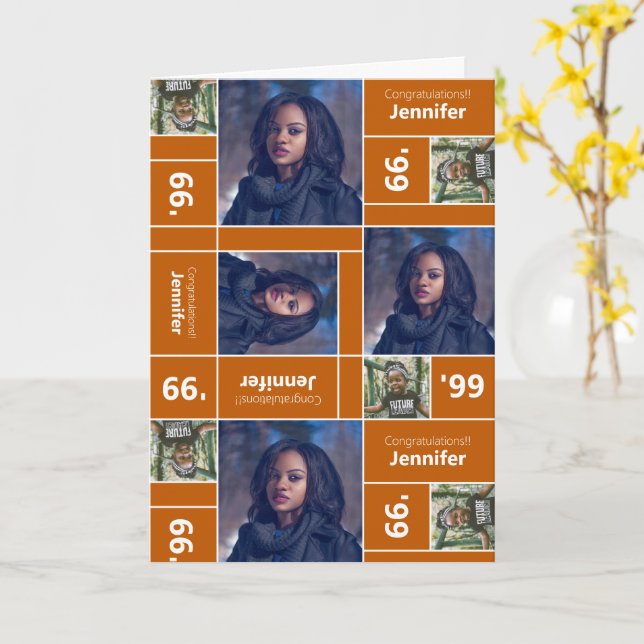 Square Foto Abschluss Class Jahr Burniere Orange Karte (Gelbe Blume)