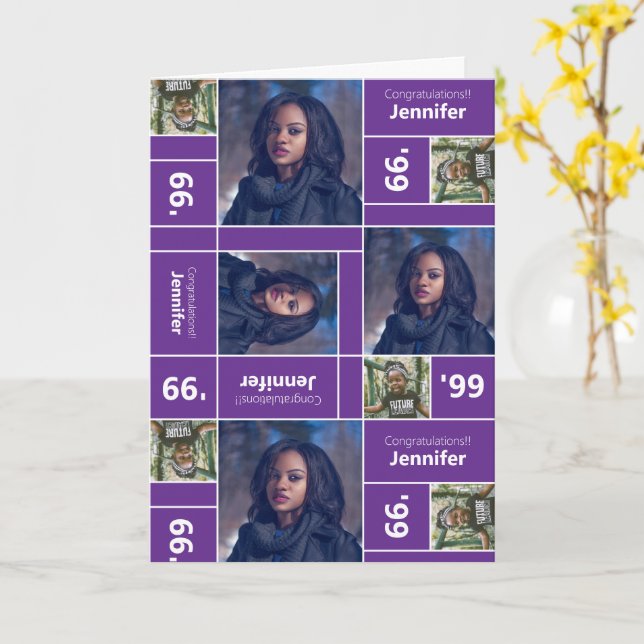 Square Foto Abschluss Class Jahr Lila Karte (Gelbe Blume)