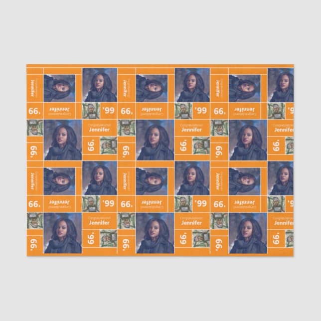 Square Foto Abschluss Class Year Orange Seidenpapier (Vorderseite)