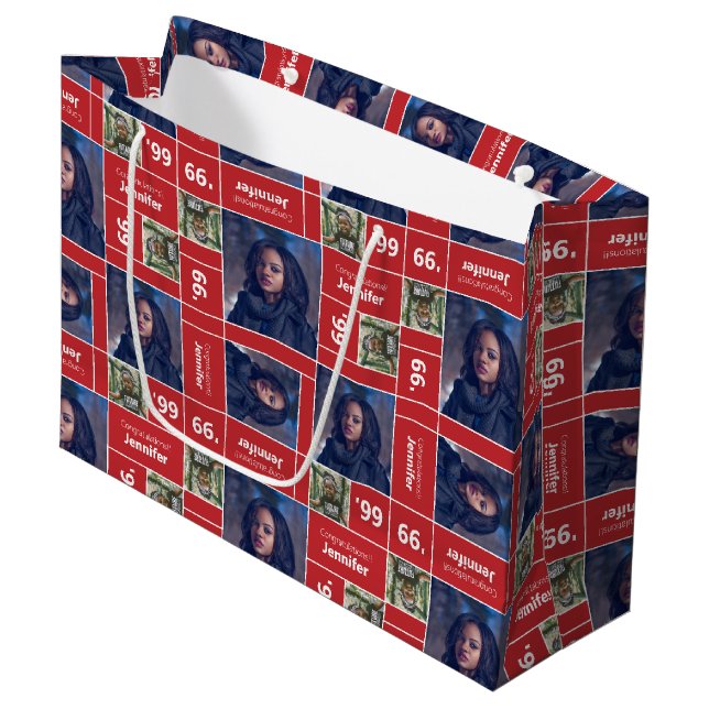 Square Foto Abschluss Class Year Red Große Geschenktüte (Vorderseite Schrägansicht)